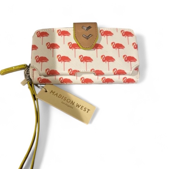 Madison West Handbags - Madison West flamingo wallet/ wristlet with cell phone holder new with tags